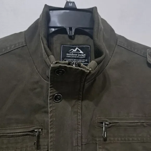 Outdoor Jacket Gorpcore Retro Utility Military Casual Jacket Olive Green Large - Picture 17 of 17